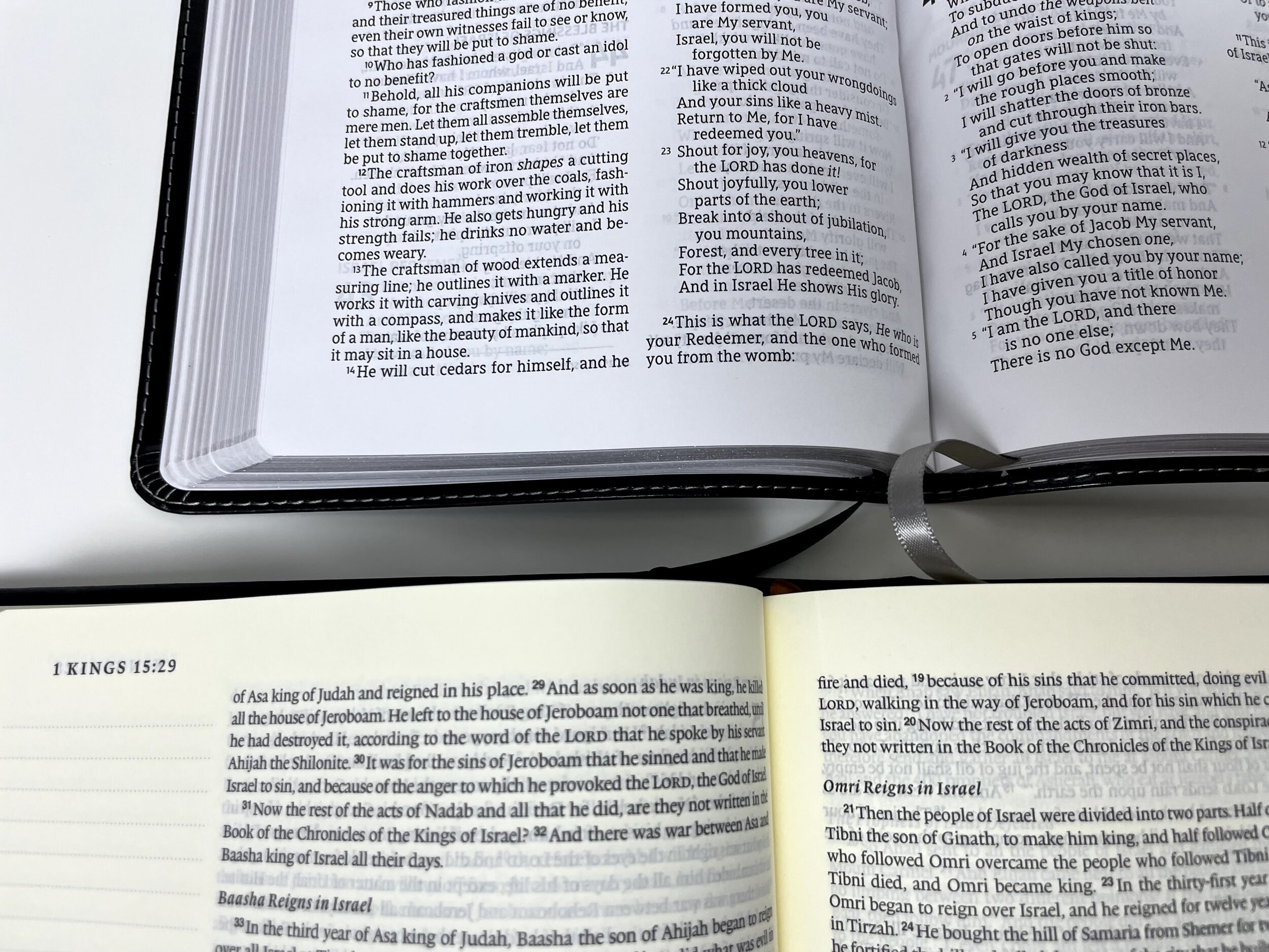 The Zondervan NASB 2020 Thinline 9 point font compared with the ESV Single Column Journaling Bible 7.5 font.